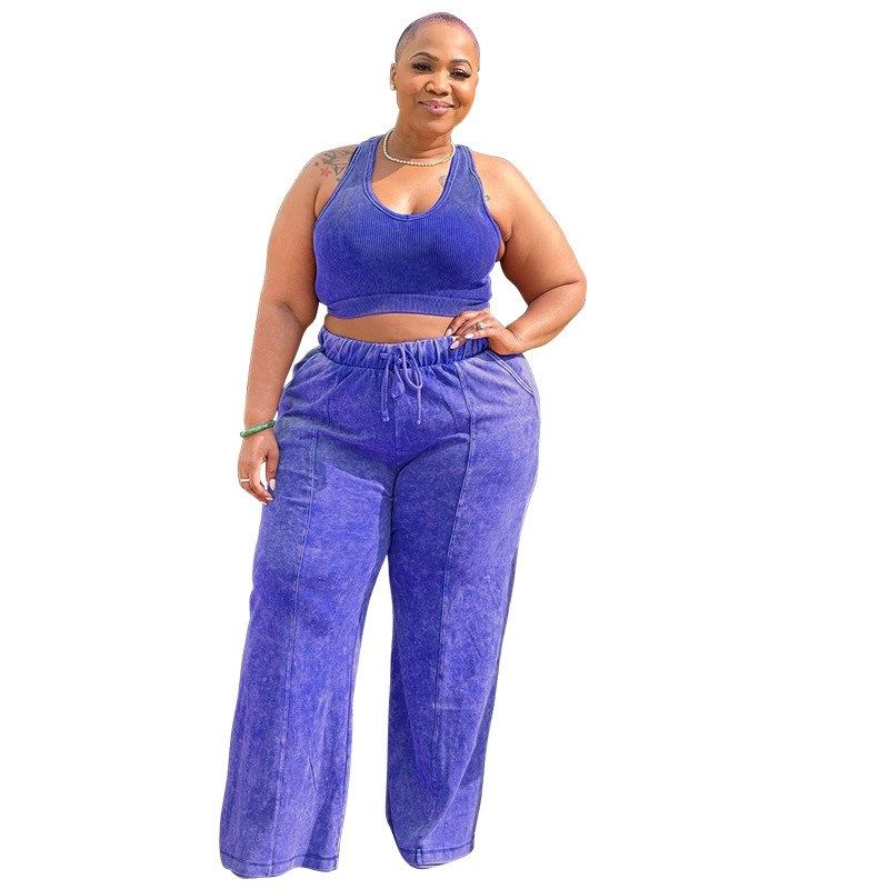 

Plus Size Women Suit Two-piece Set Shirt Trousers 5Xl Summer Blue XL