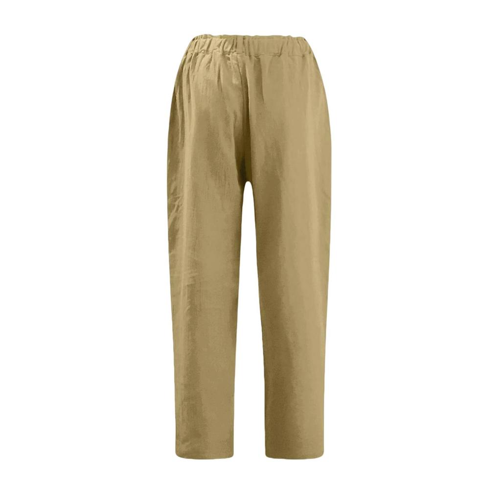 Women's Fashion Cotton-Linen Blend Loose-Fit High-Waisted Casual -Color Straight-Leg Pants