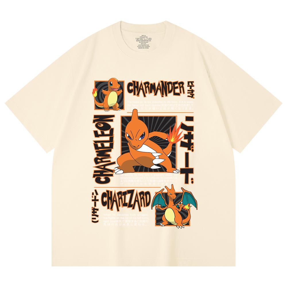 230 Gsm 100% Cotton Pokemon V5 Charmander Print Unisex Heavy Cotton T Shirt XS абрикосовый