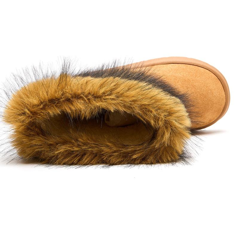 Chinelos de algodão com sola grossa e pelo longo, para manter o aquecimento, calçado de outono e inverno, botas de neve de cano médio para mulher, comércio exterior, atacado