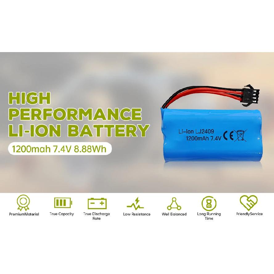 2PCS 7.4V 1200mAh Lithium Battery with SM-4P 4-Pin Plug for EC08 RC Boat RC Car Model Spare Battery