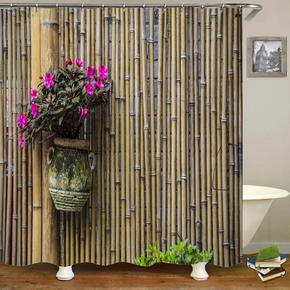 3D Printing Flowers Plant Garden Bathroom Shower Curtain Natural Landscape Home Decoration Waterproof Curtain with Hook Curtain