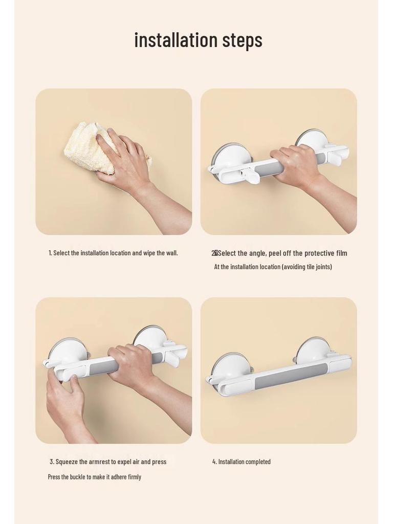 No-Drill Vacuum Suction Grab Bar for Bathroom Safety