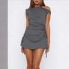 2025 Slim Fit Off-Shoulder Ruched Bodycon Mini Skirt