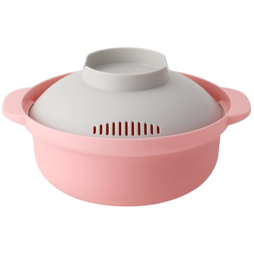 &NE Rakuchin! Recopo Microwave Pot, Pink, 1.5L, Made In Japan, Single-Serve, Recipe Included, Compact and Lightweight, Microwave Cooking Pot for Ramen