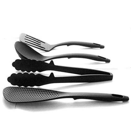 Nagaoka Tsubame Sanjo Mini Kitchen Tool Set 4 Pieces Spatula Ladle Tongs Turner Black Made Japan