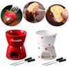 Porcelain Chocolate Fondue Pot Ceramic Cheese Warmer Fondue Cup Set with Fork for Snack Party and Home Cooking