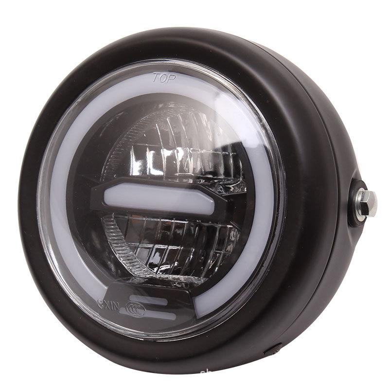 6.8 Inch Led Motorcycle Headlight Assembly With Brackets High Low Beam Halo Drl Running Light For Retro Cafe Racer Harley