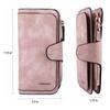 Women Leather Wallet Multi Card Pockets Large Capacity Zip Card Holder Wallet for Cash Pink Free Size