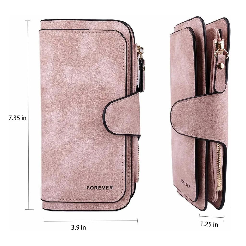 Women Leather Wallet Multi Card Pockets Large Capacity Zip Card Holder Wallet for Cash Pink Free Size