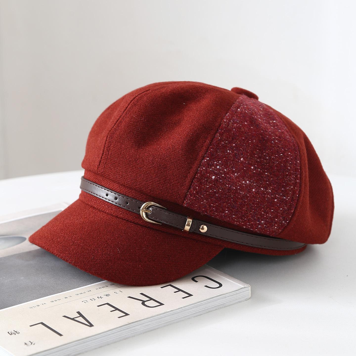 

Beret Autumn Winter Hats For Women Leather Buckle Octagonal Cap Female 2025 New M