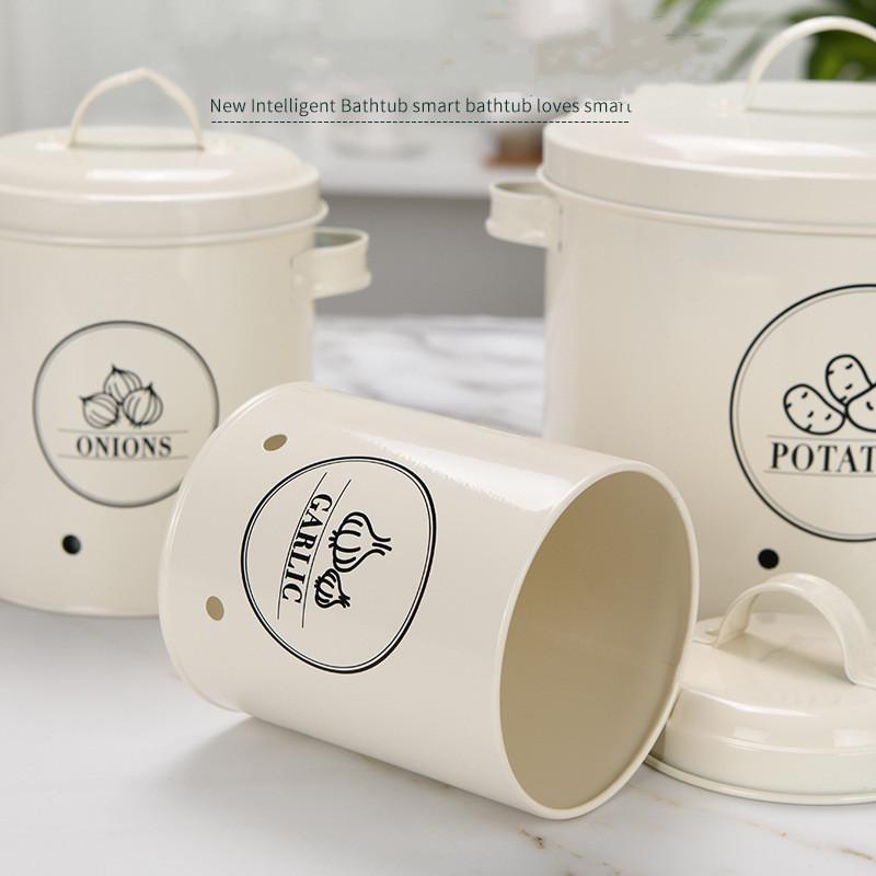 Canisters Set of 3 Potatoes Onions Garlic Container Storage Bins Metal Box White Kitchen Organizer Storage Box Large Capacity