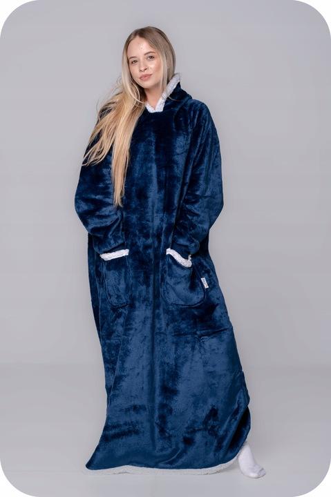 Blanket Sweatshirt Oversize Warm Thick Blanket Sweatshirt 2in1 Navy Blue Furry[Kb-Xl3]