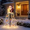 Solar Powered Winter Garden Accents Santa Claus Christmas Light, LED Holding Gift Box Yard Stake Holiday Lawn Stakes for with Cascading String Lights