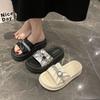 Thick-soled Rhinestone Cool Slippers for Women To Wear In Summer Thick-soled Cool Slippers One-word Drag Popular New Muffin Beach Women's Shoes