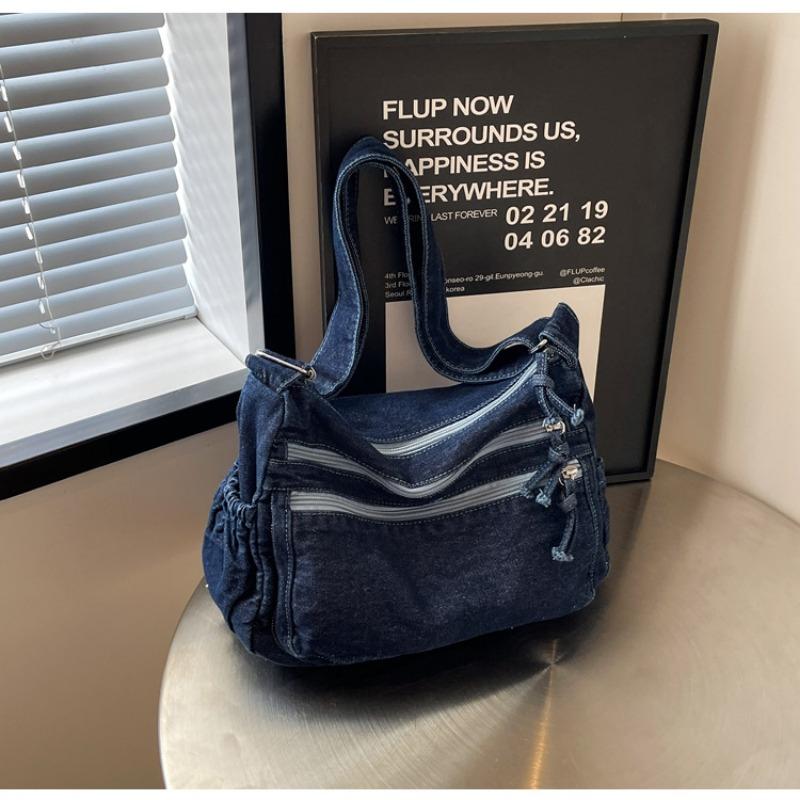 

Джинсовая сумка женская большой вместимости новая летняя универсальная на плечо, сумка-мессенджер, повседневная студенческая сумка-тоут темно-синий