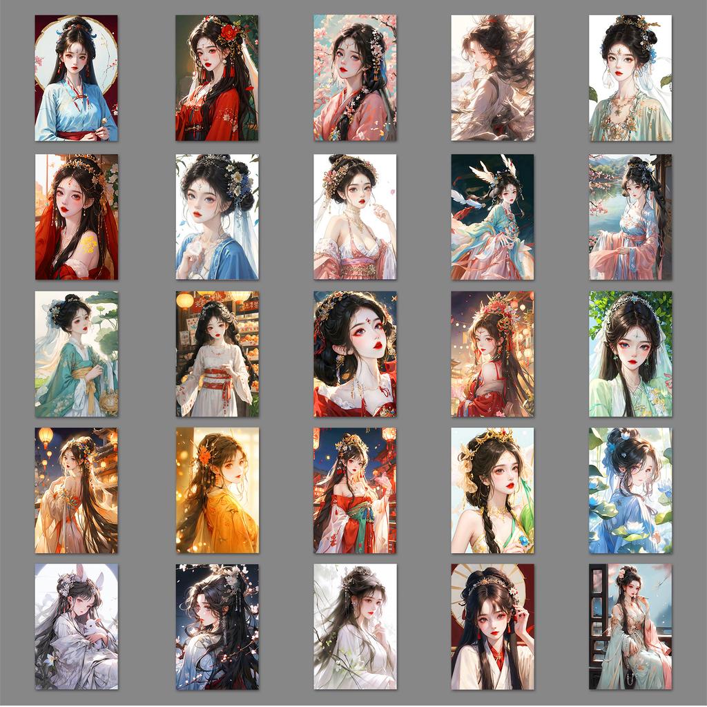 50 Pictures of Ancient Style Girl's Personalized Creative Waterproof Decorative Water Cup Suitcase Tablet Mobile Phone Case Computer Stickers