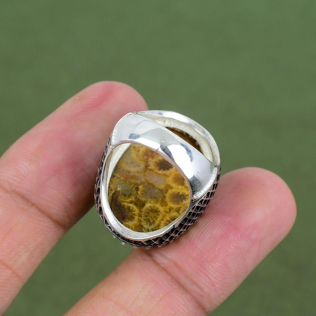 Fossil Coral Ring 925 Sterling Silver Ring Birthstone Ring Handmade Boho Jewelry Genuine Gemstone Ring Gifts For Wife Available In Ring Size