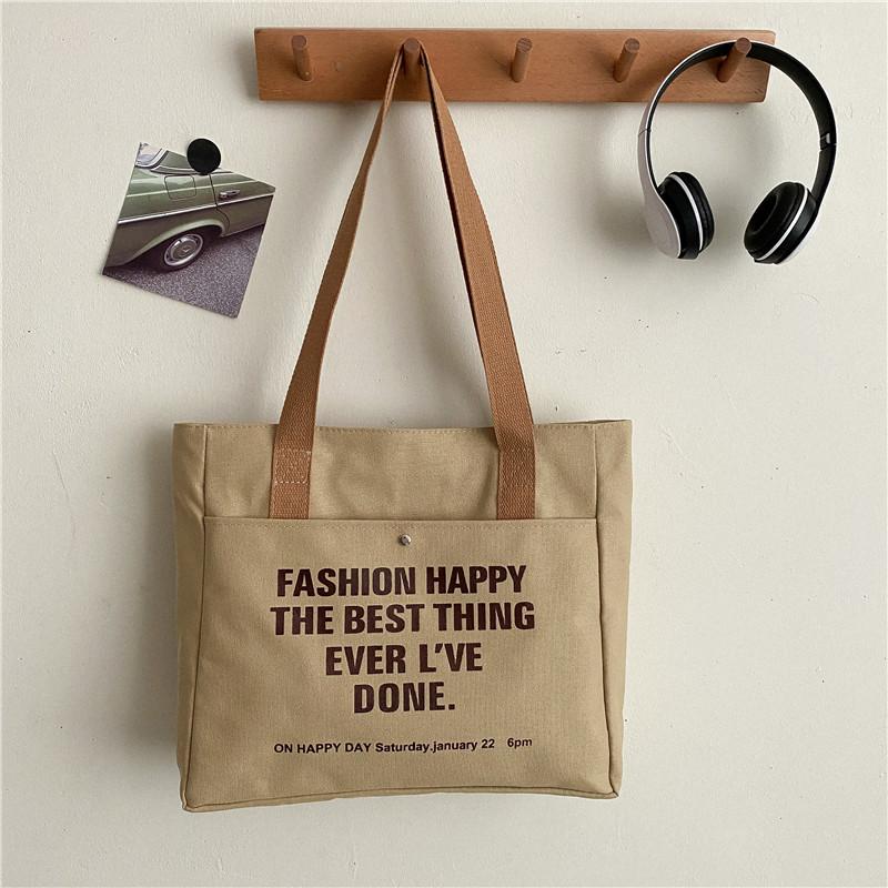 Canvas Bag Female Student Large Capacity Letter Shoulder Bag Tote Bag Simple Fashion Canvas Bag