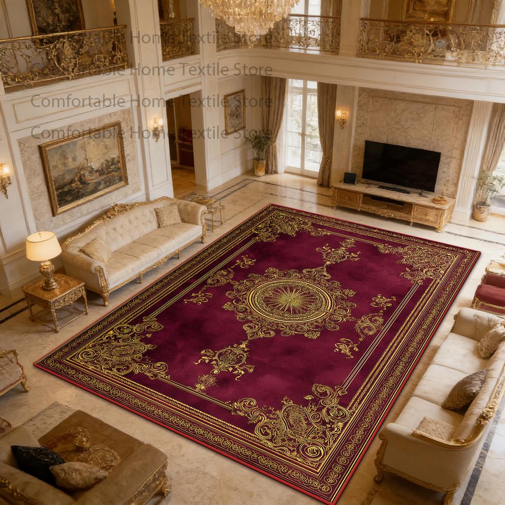 European Red Retro Large Apartment Soft Carpet Decoration Living Room Non-slip Luxury Rug Easy Clean Lint-free Coffee Tables Mat