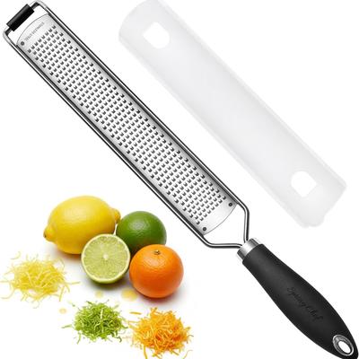 Stainless Steel Lemon Zester Grater with Handle - Garlic, Cheese, Parmesan, Nutmeg, Lime, Ginger Grater - Heavy Duty Kitchen Tool