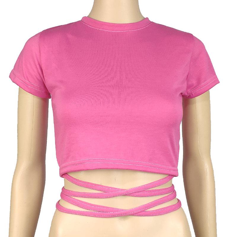 Trendy Evropský & Americký Dámský Zavazovací Bandážový Crop Top - Sexy, Zeštíhlující, Krátký Rukáv