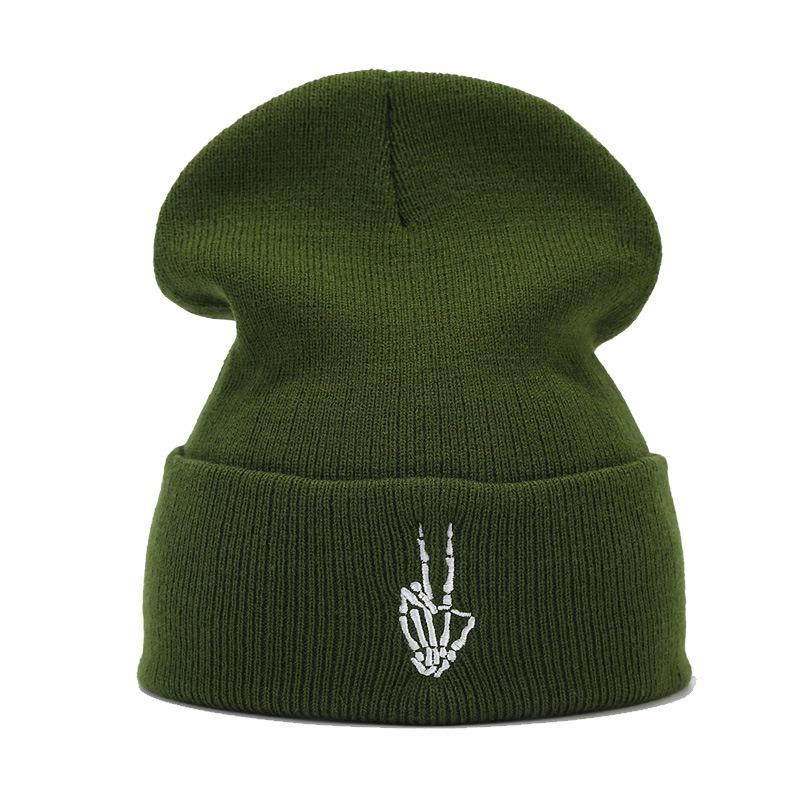 Autumn and Winter High Quality Skull Finger Embroidery Knitted Hat Men's and Women's Fashion Hip Hop Stacking Hat Hot Hat