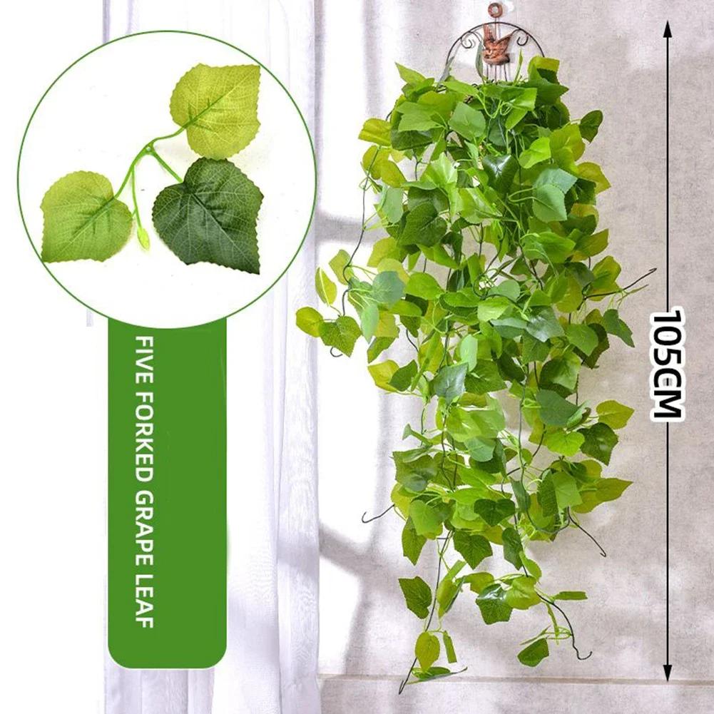 105cm Künstliche Rankenpflanzen Hängende Efeu Grüne Blätter Girlande Rettich Anhänger Kunstblumen Heim Garten Wand Party Dekoration