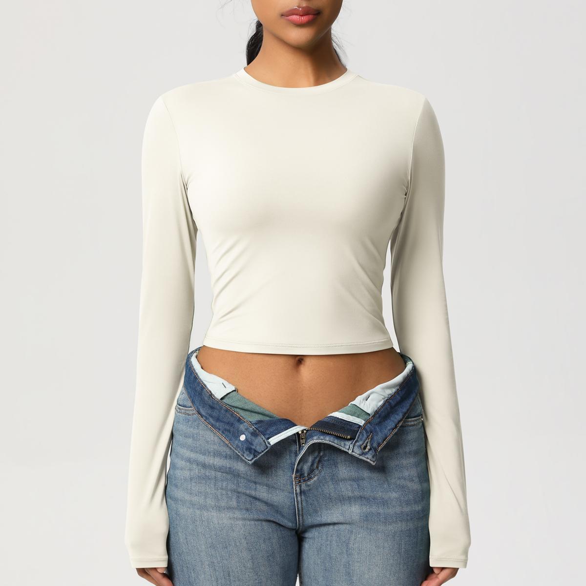 

Женские футболки для йоги быстросохнущие с длинным рукавом Женская футболка для бега и спортзала Женская дышащая одежда для йоги Повседневный укороченный топ Спортивная одежда XL