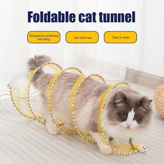 Cat Tunnel Toy Spiral Kitten Toy Foldable Design Easy To Install Interactive Spiral Cat Tunnel with Feather Toy