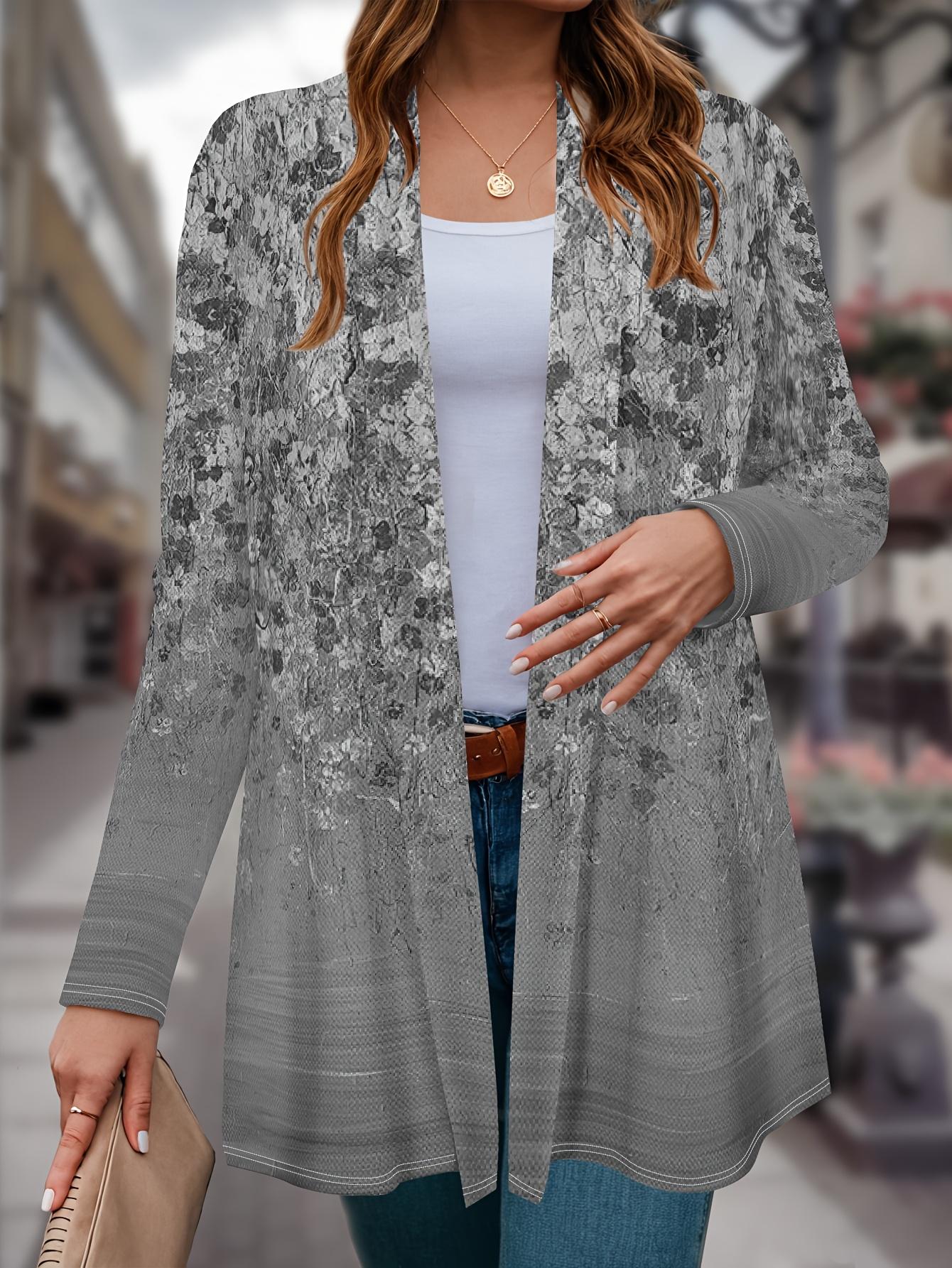 

Жіночий кардиган з квітковим принтом з довгим рукавом 2025, поліестеровий, з відкритим передом, легка накидка, повсякденне пальто на весну-осінь 2XL