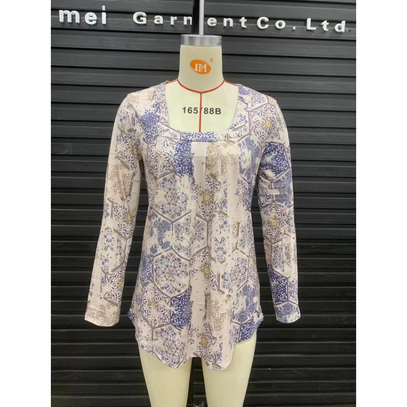 

Летняя женская свободная футболка с длинными рукавами и квадратным воротником с принтом XXL