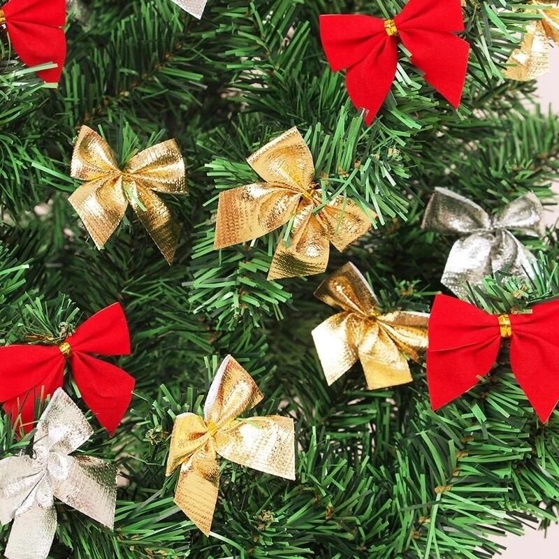 12pcs Christmas Flocking Bow Pendant Holiday Wedding Party Bow Decoration Exquisite Christmas Tree Bow Christmas Decorations