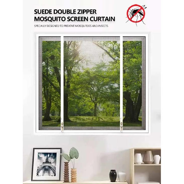 Home Bedroom, Kitchen, Side Opening Double Zipper Mosquito Proof Mesh Window Curtain Velvet Edge Wrapping, Easy Installation