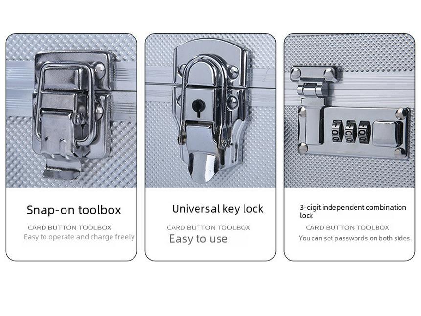 Cutie de scule portabilă din aliaj de aluminiu cu încuietoare pentru depozitarea feroneriei, documentelor și numerarului