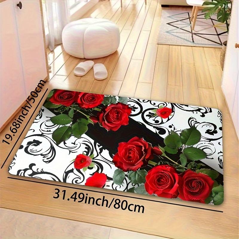 1 szt. antyzmęczeniowe dywaniki kuchenne, czerwony kwiat róży, wodoodporny, antypoślizgowy, gruby, wyściełany dywanik kuchenny, wytrzymały, wygodny, stojący dywanik kuchenny
