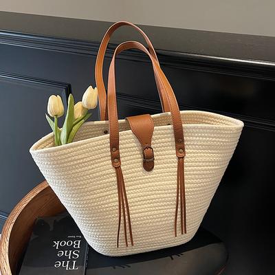New Casual Small Fresh Woven Armpit Beach Bag Commuting Large Capacity Commuting Vegetable Basket Tote Bag Women