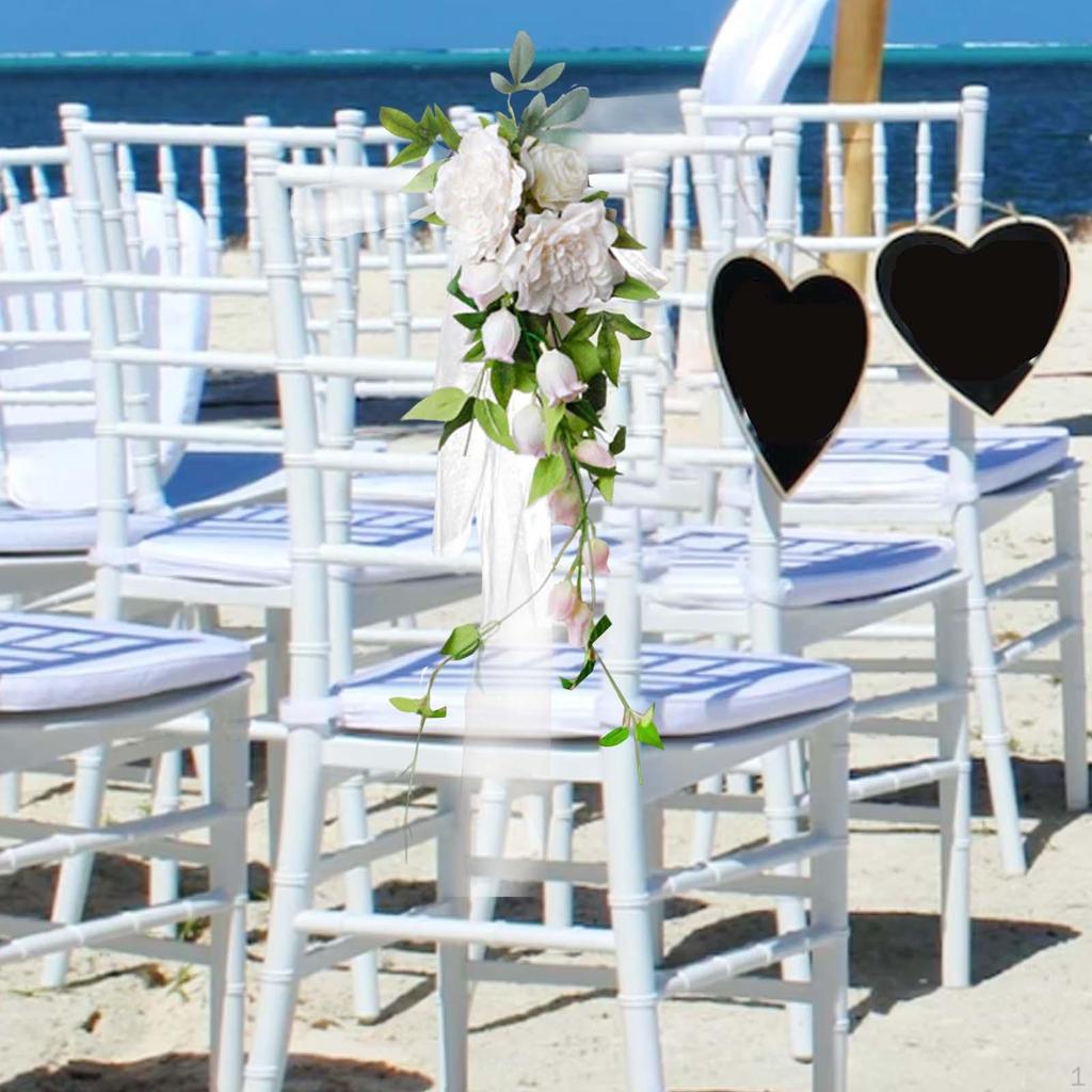 Chair Back Flower Rose Floral with Leaves and Ribbons for Ceremony Backdrop Decor