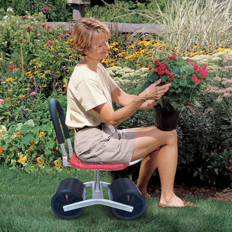 Garden Cart With Seat Rotating Garden Stools For Gardening Adjustable Height Garden Chair Steering Handle Gardening Seats For