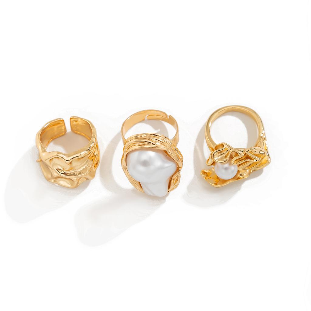 Landscape Water Drop Hug Open Ring, Liquid Metal Pleated Baroque Pearl Ring
