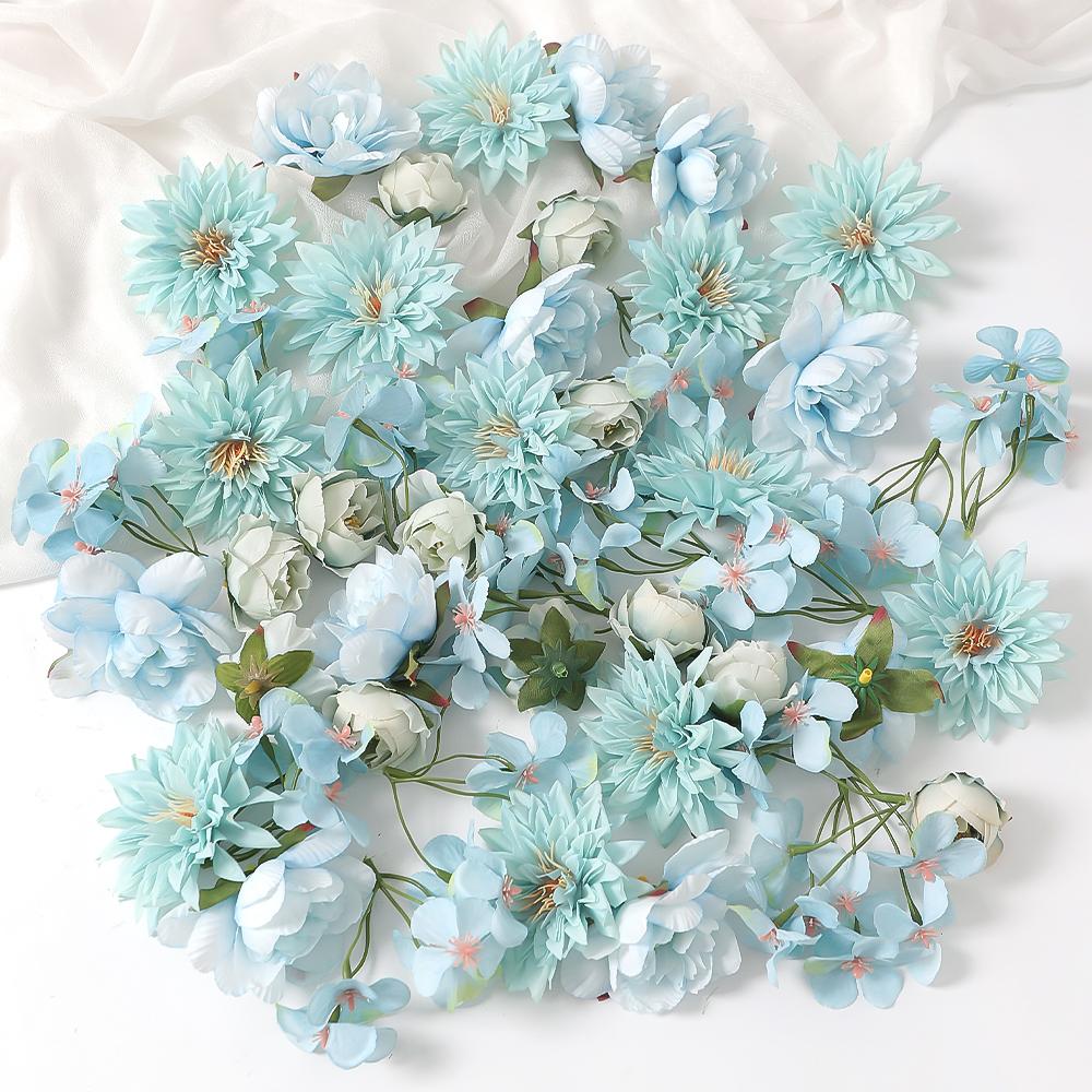 48Pcs Pink Silk Faux Daisy Rose Artificial Flower Heads for DIY Cake Wedding Decortion Party Home Room Garment Decor Fake Flower