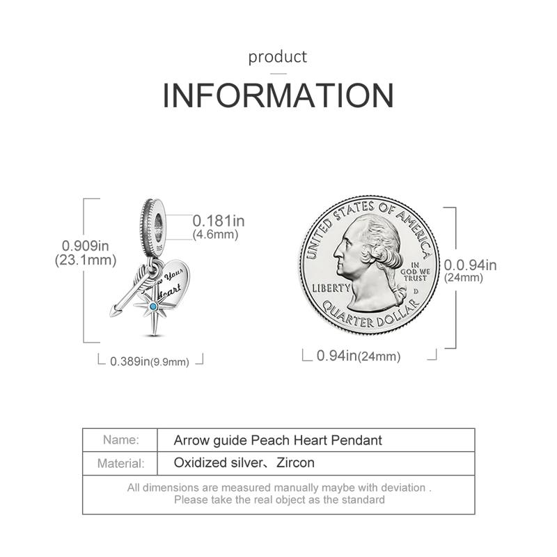 Följ Hjärta Kompass Dinglar Berlocker Pärlor Hänge 925 Silver Fit Armband Armband Diy För smyckestillverkning