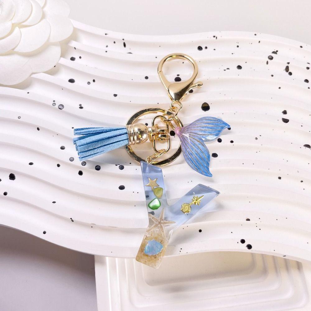 Blue Tassel Blue Ocean Letter Keychain 26 Letters 26 Letter Keychain  Handbag Decor