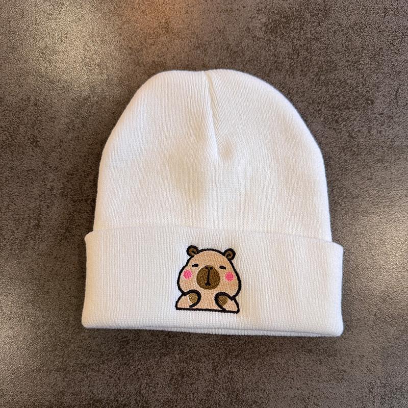 Fashion Knitted Hat With Capybara Embroidery Design Suitable For Daily Use