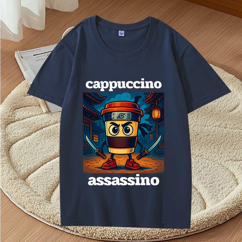 Cappuccino Assassino Graphic T Shirts Funny Italian Brainrot Meme T-Shirt Fashion Casual Short Sleeve T Shirt Streetwear Tops