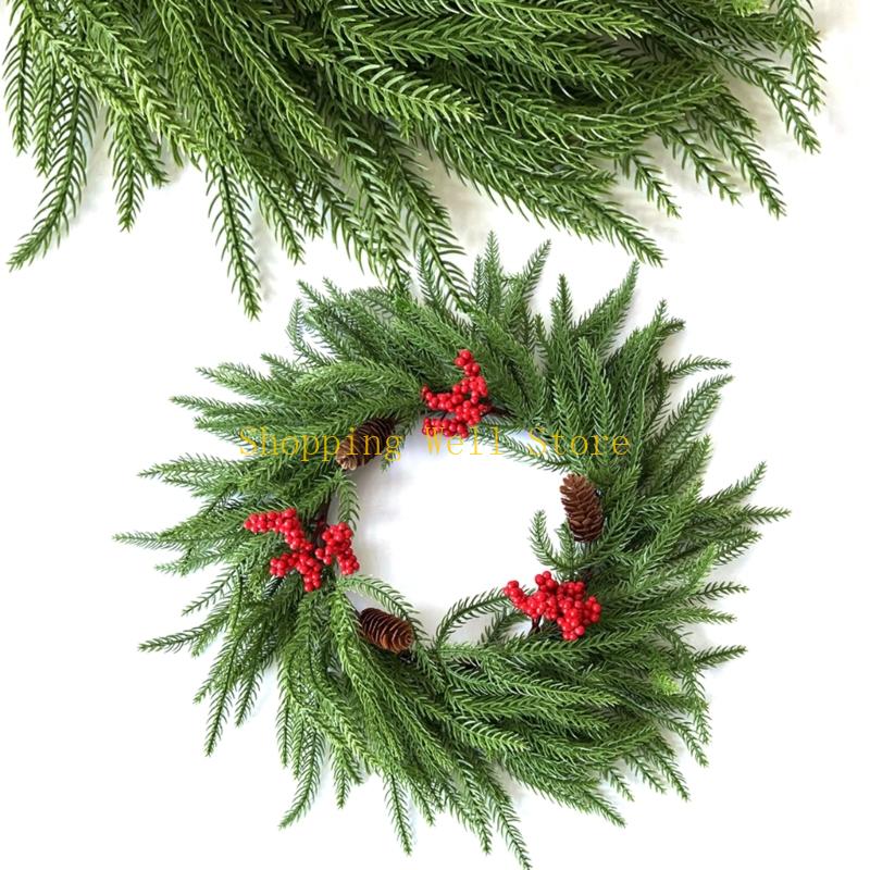 KX4B Festival Artificial Greeneries Wreath With Pine Cones And Berries Portable Shatters Resistant Design Door Hangings