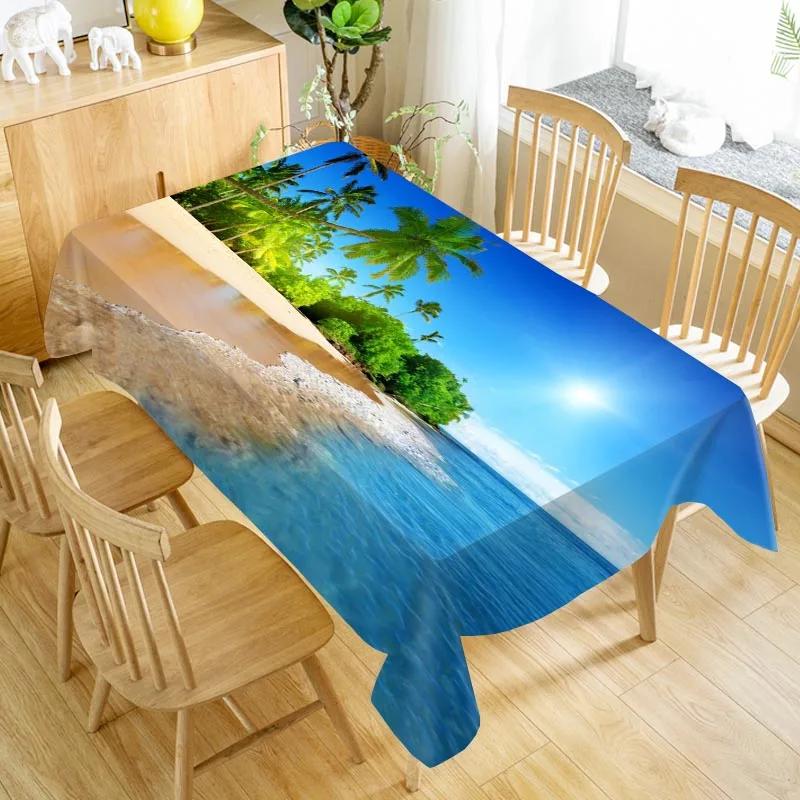 Custom Beach Seaside Table Cloth Oxford Print Waterproof Oilproof Home Rectangular Party Table Cover 100X140cm/140X250cm