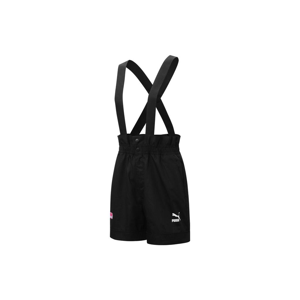Puma Solid Color Brand Logo Button Elastic Cotton Suspender Shorts Women shorts Black 537516-01