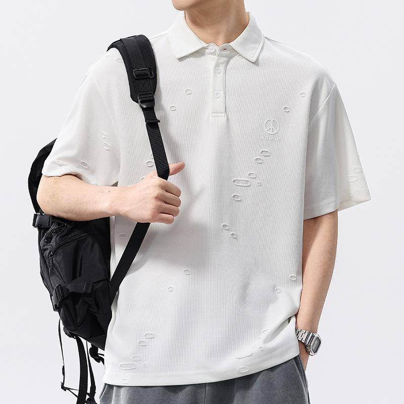 New POLO Shirt Men's Ripped Cut Fabric Texture Innovative Casual and Versatile Short Sleeves