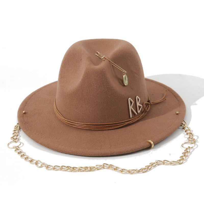 

chain fedoras hats for women luxury designer brand church hats ladies elegant wedding hat 56-58CM хаки